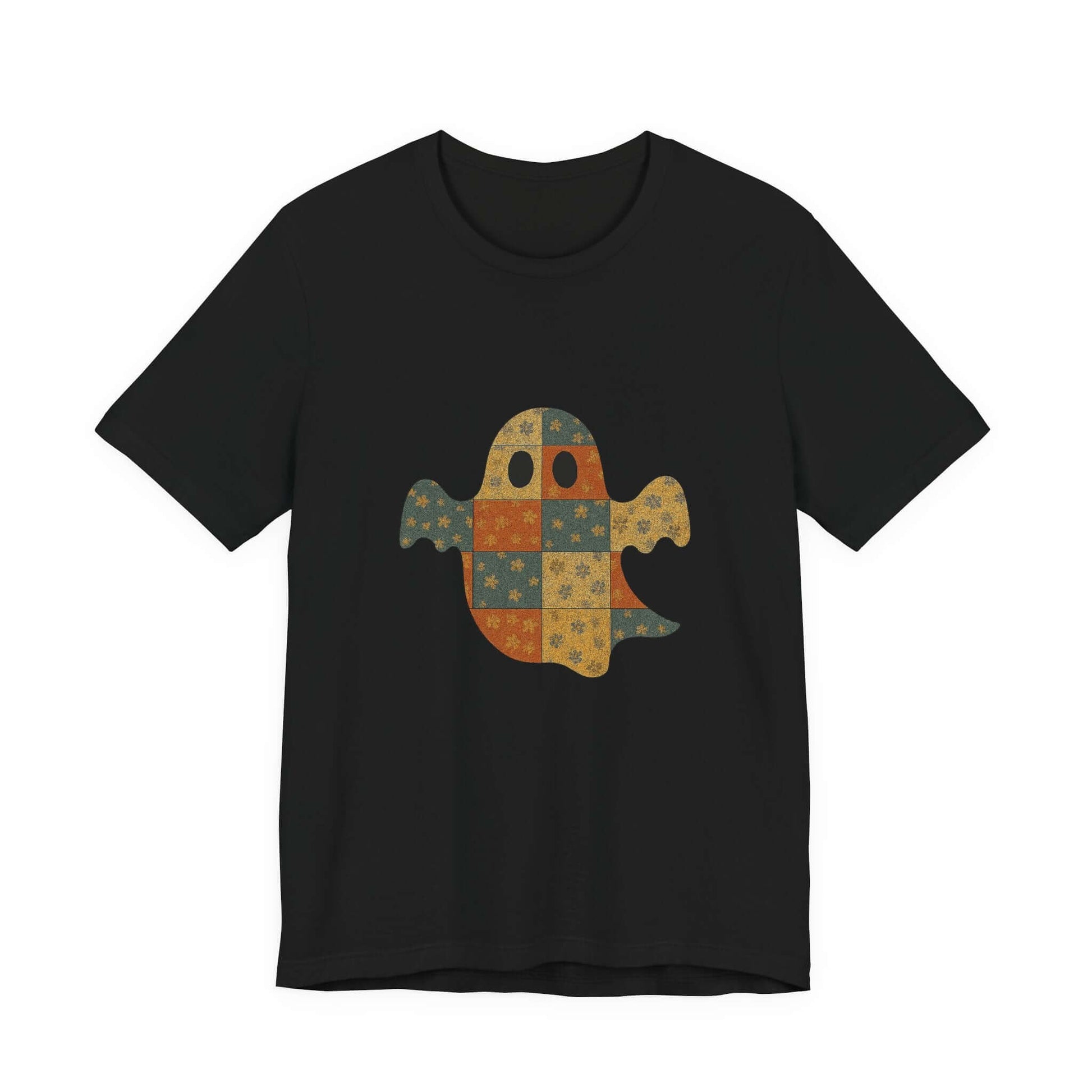 Patchwork Ghost Tee, Ghost Patchwork Halloween Shirt, Boho Ghost Shirt - PopCultureByDesign36