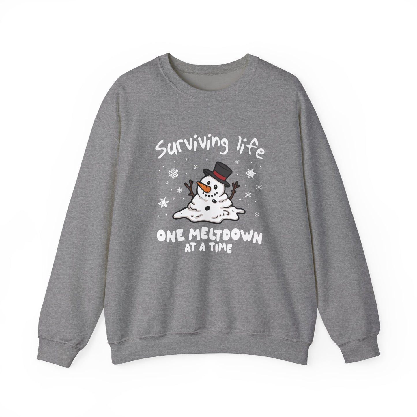 Snowman Christmas Sweatshirt, Survive One Meltdown at a Time, Holiday Winter Jumper, Funny Xmas Pullover, Cozy Festive Top, Unisex Winter