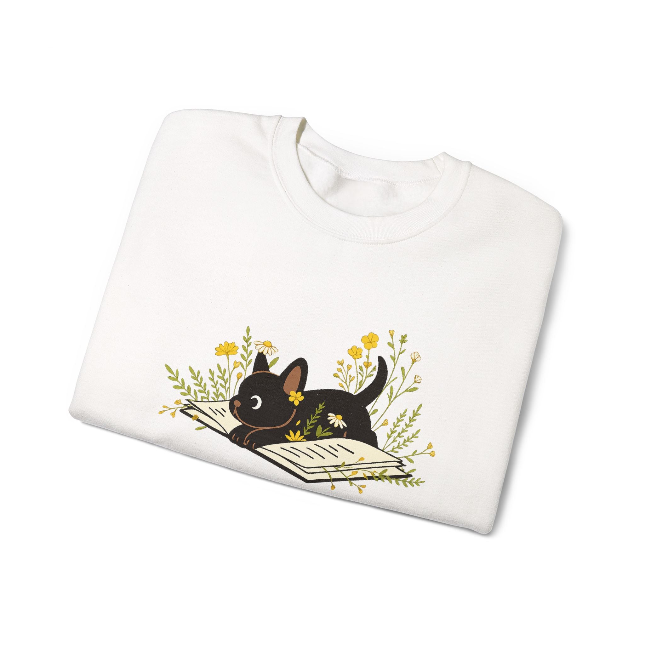 Vintage Boho French Bulldog Puppy Reading Sweatshirt by PopCultureByDesign36