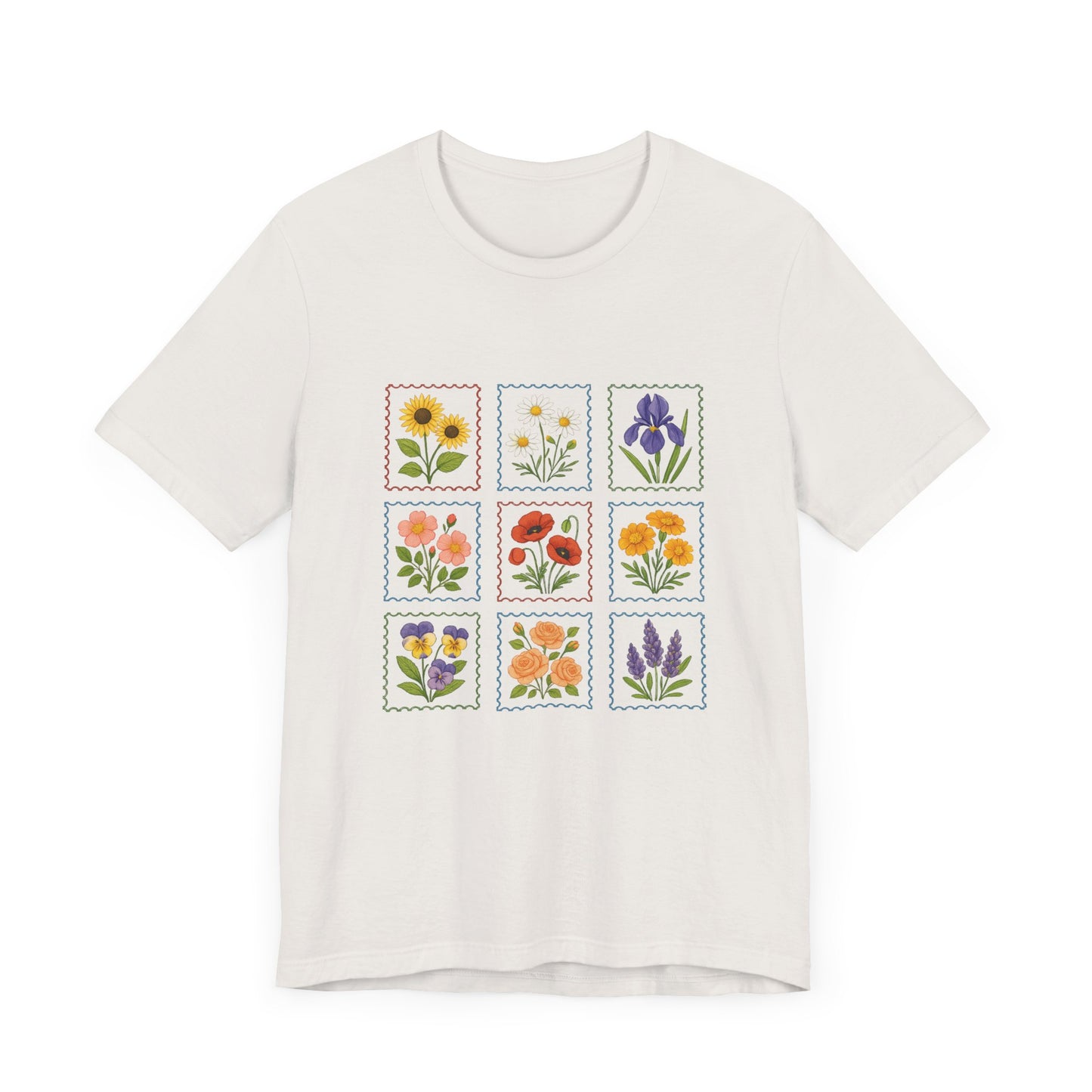 Summer Flower Stamp Tshirt, Vintage Postage Stamp Shirt, Aesthetic Summer Tee - PopCultureByDesign36