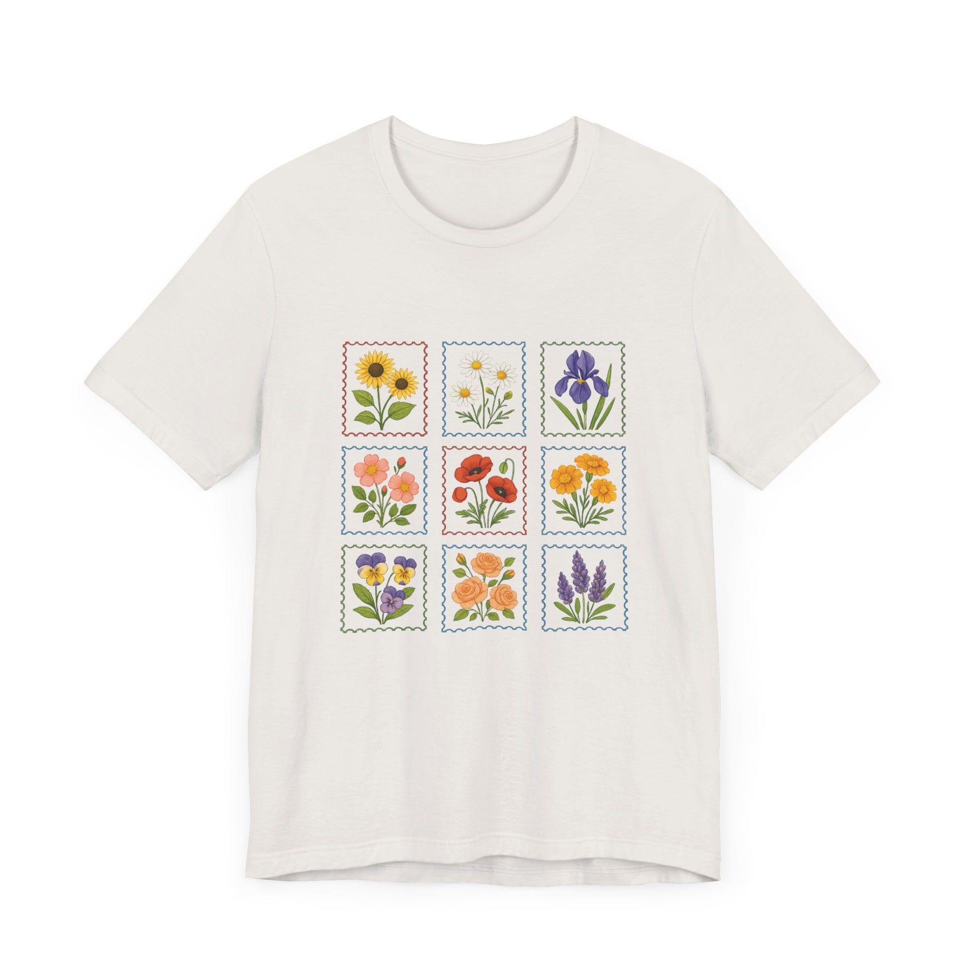Summer Flower Stamp Tshirt, Vintage Postage Stamp Shirt, Aesthetic Summer Tee - PopCultureByDesign36