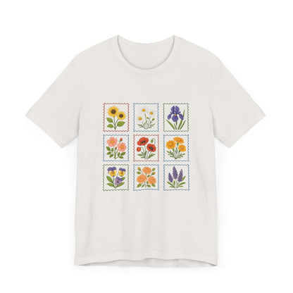 Summer Flower Stamp Tshirt, Vintage Postage Stamp Shirt, Aesthetic Summer Tee - PopCultureByDesign36