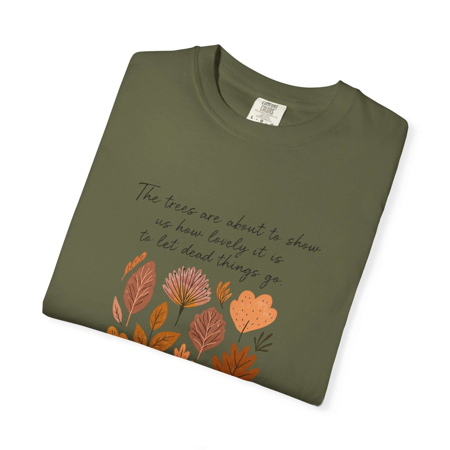 Boho Poem Fall Leaves T-shirt, Fall Shirt, Unisex Fall Top featuring autumn leaves design in earthy tones.