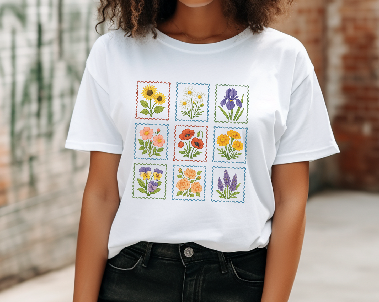 Summer Flower Stamp Tshirt, Vintage Postage Stamp Shirt, Aesthetic Summer Tee - PopCultureByDesign36