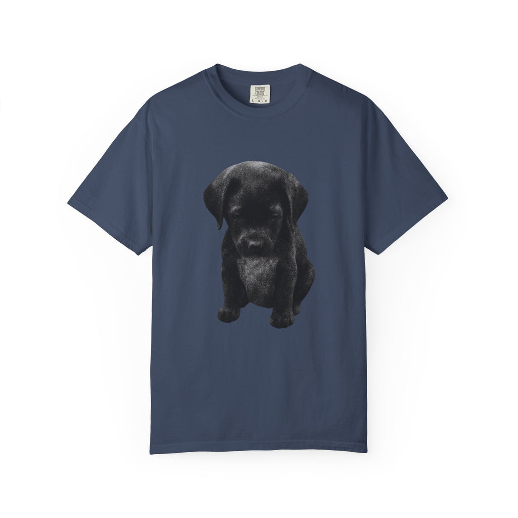 Sad Black Lab Puppy Meme T-Shirt — Cute Sad Black Labrador Graphic Tee by PopCultureByDesign36