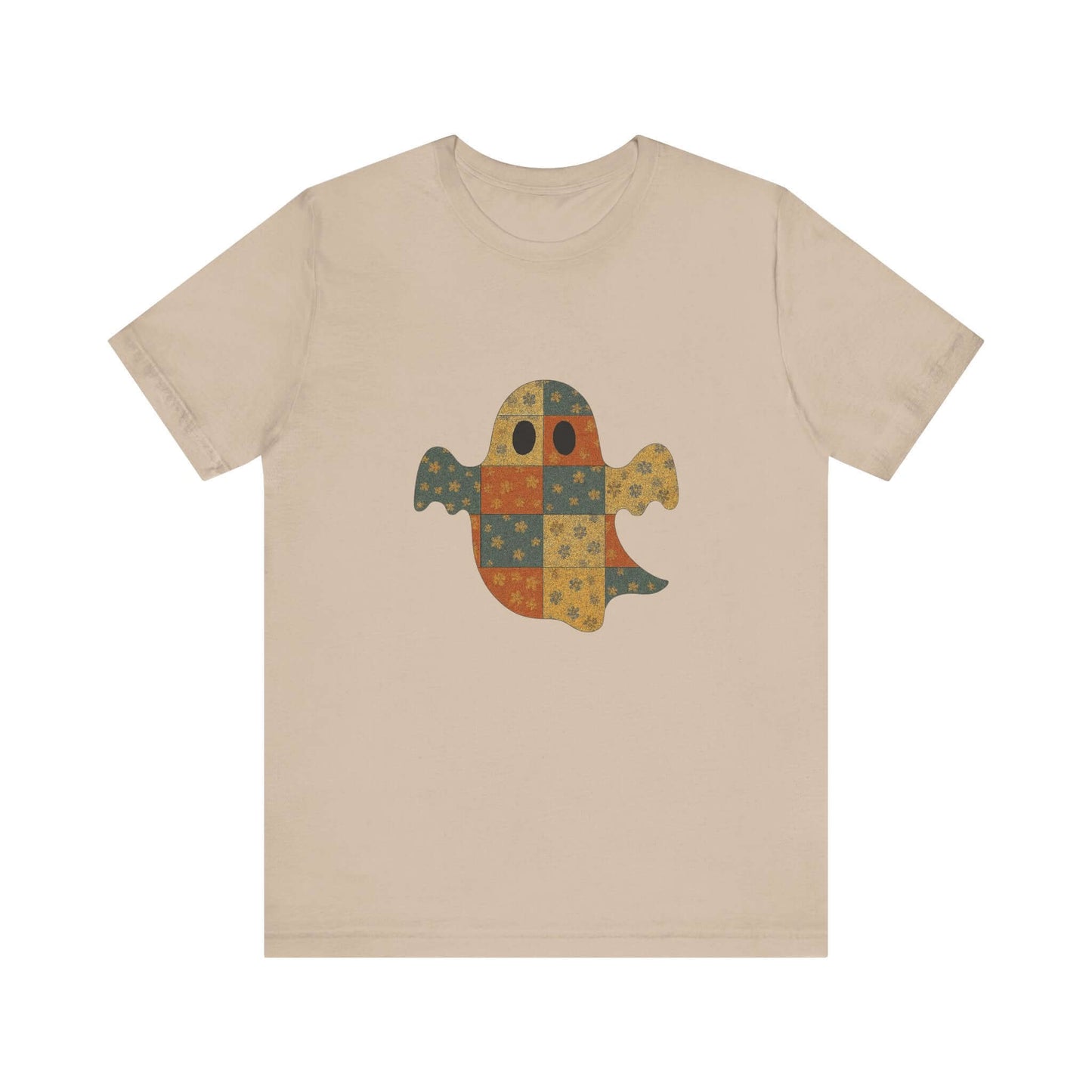 Patchwork Ghost Tee, Ghost Patchwork Halloween Shirt, Boho Ghost Shirt - PopCultureByDesign36