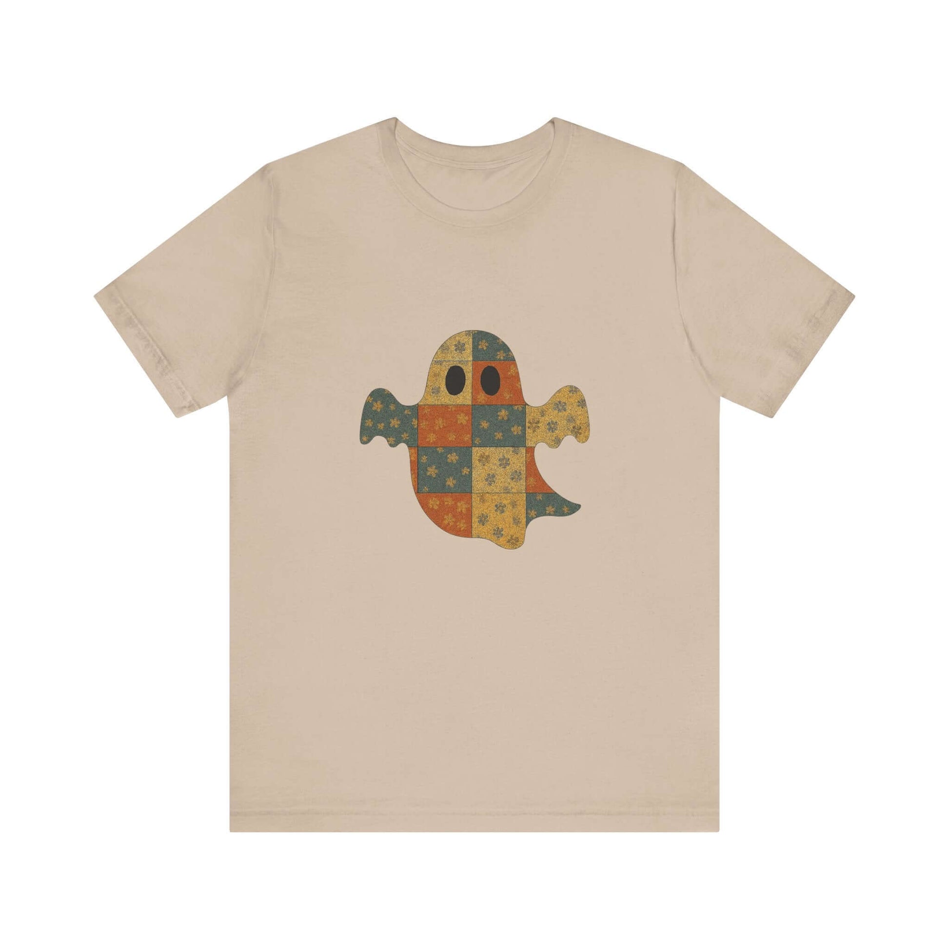 Patchwork Ghost Tee, Ghost Patchwork Halloween Shirt, Boho Ghost Shirt - PopCultureByDesign36