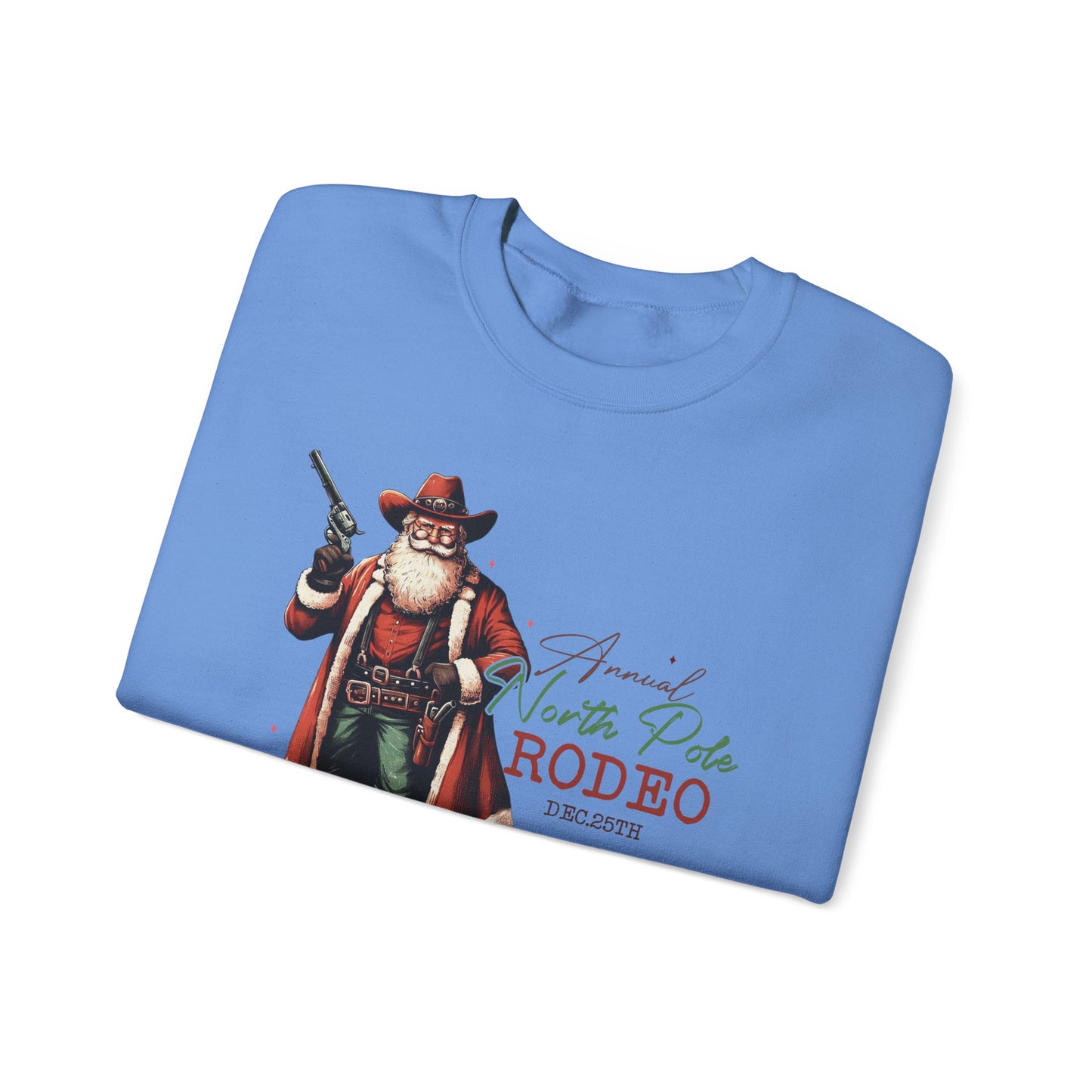 North Pole Rodeo Sweatshirt, Cowboy Santa Sweatshirt, Horseback Santa Clause - PopCultureByDesign36