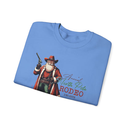 North Pole Rodeo Sweatshirt, Cowboy Santa Sweatshirt, Horseback Santa Clause - PopCultureByDesign36