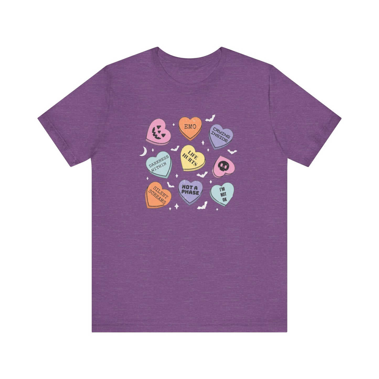 Emo Halloween Pumpkin Candy Hearts T-Shirt, Spooky Candies Shirt, Emo candy hearts - PopCultureByDesign36