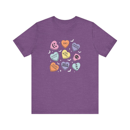 Emo Halloween Pumpkin Candy Hearts T-Shirt, Spooky Candies Shirt, Emo candy hearts - PopCultureByDesign36