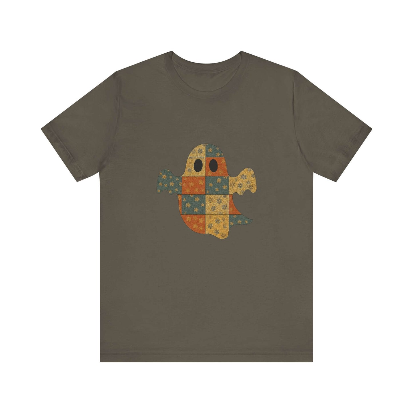 Patchwork Ghost Tee, Ghost Patchwork Halloween Shirt, Boho Ghost Shirt - PopCultureByDesign36