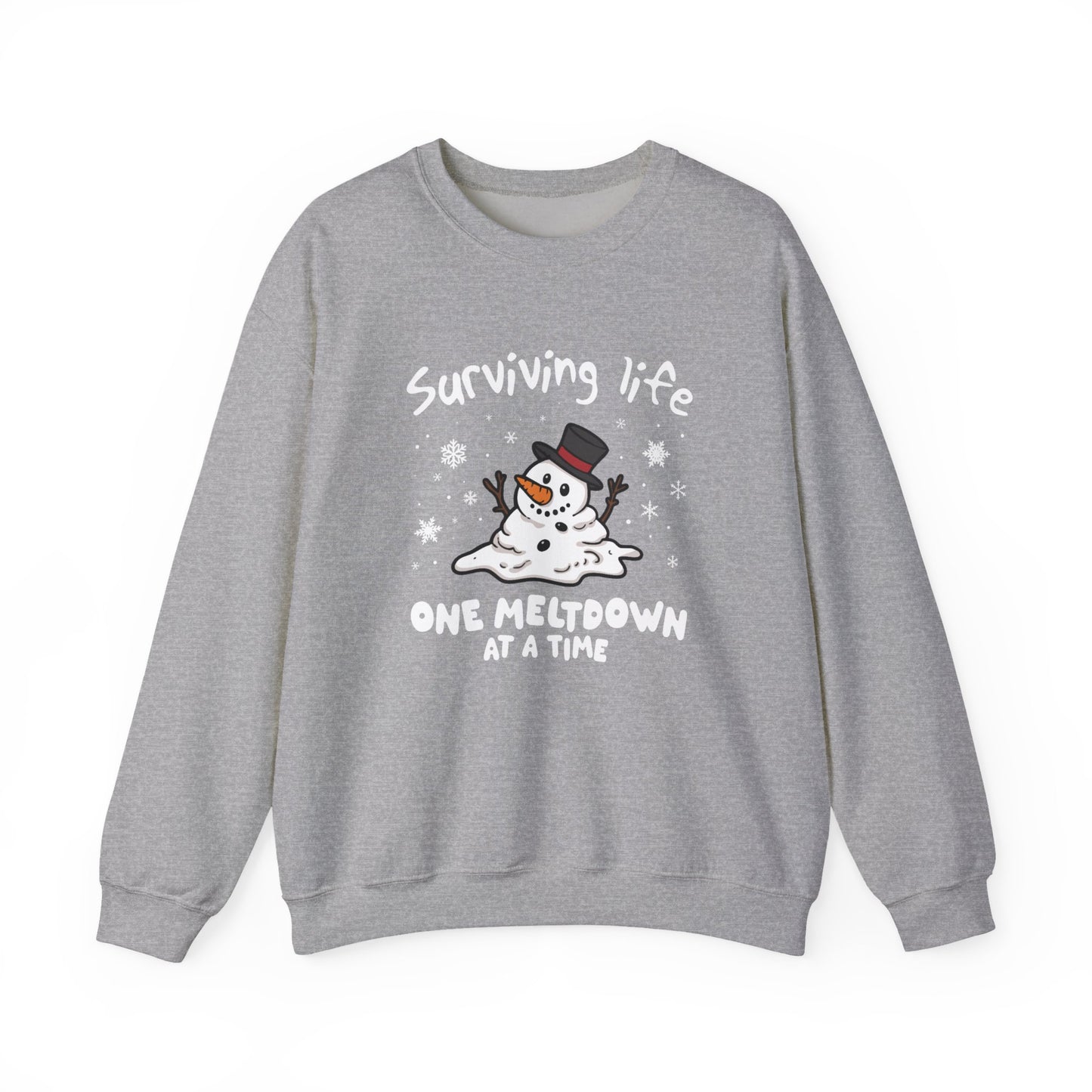 Snowman Christmas Sweatshirt, Survive One Meltdown at a Time, Holiday Winter Jumper, Funny Xmas Pullover, Cozy Festive Top, Unisex Winter