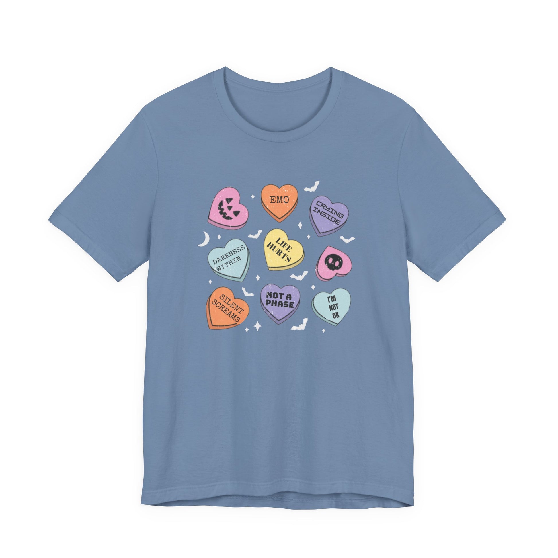 Emo Halloween Pumpkin Candy Hearts T-Shirt, Spooky Candies Shirt, Emo candy hearts - PopCultureByDesign36