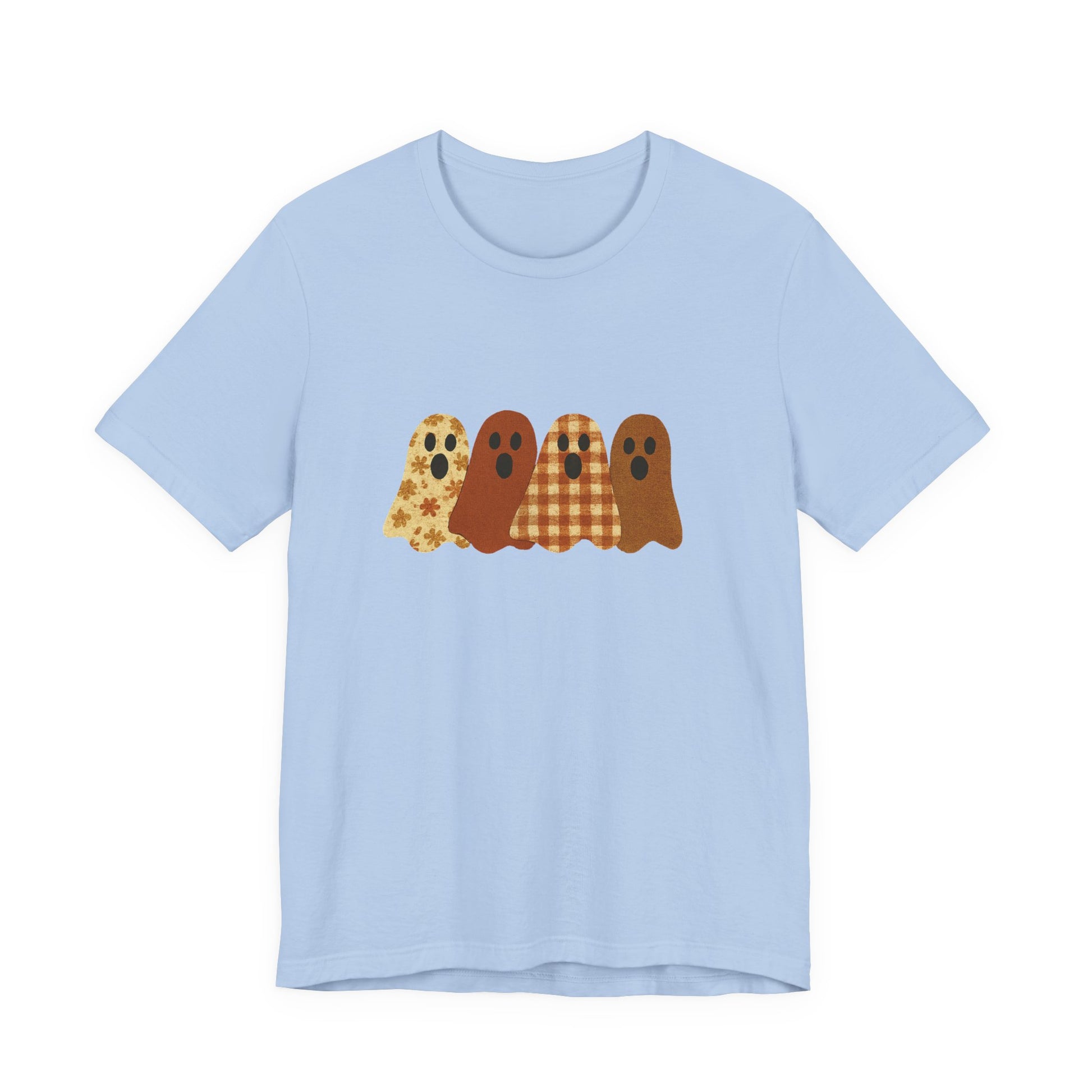 Funny Ghost Patchwork Tee, Cute Ghost Shirt, Boho Halloween Shirt - PopCultureByDesign36