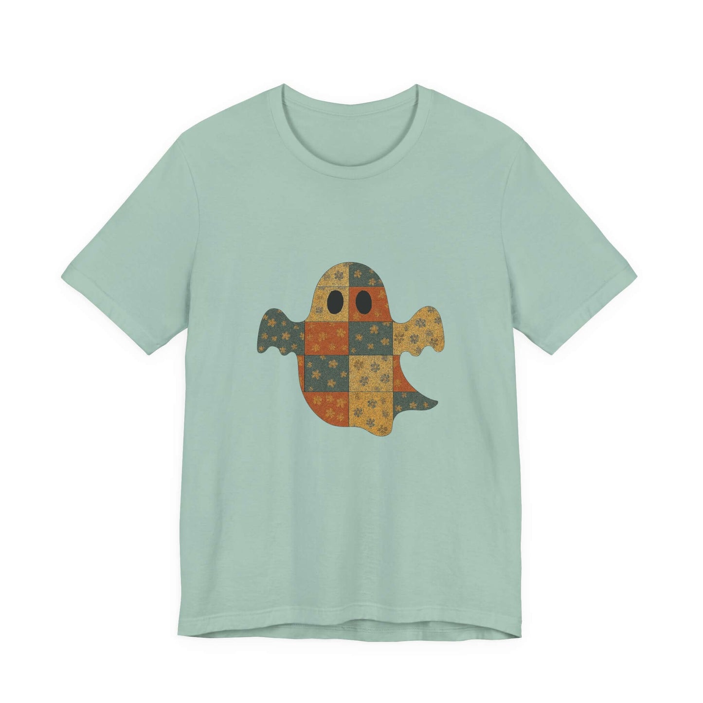 Patchwork Ghost Tee, Ghost Patchwork Halloween Shirt, Boho Ghost Shirt - PopCultureByDesign36