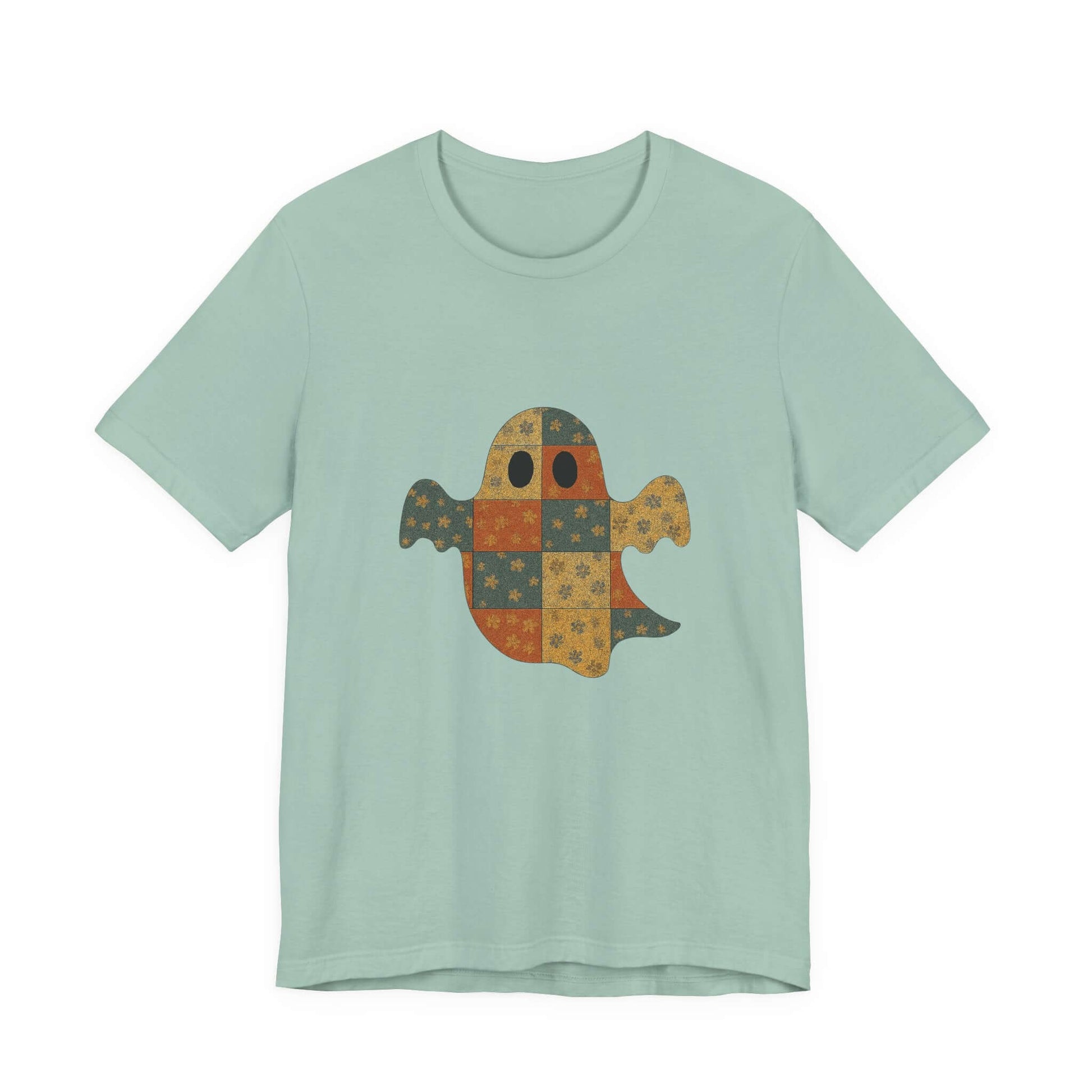 Patchwork Ghost Tee, Ghost Patchwork Halloween Shirt, Boho Ghost Shirt - PopCultureByDesign36