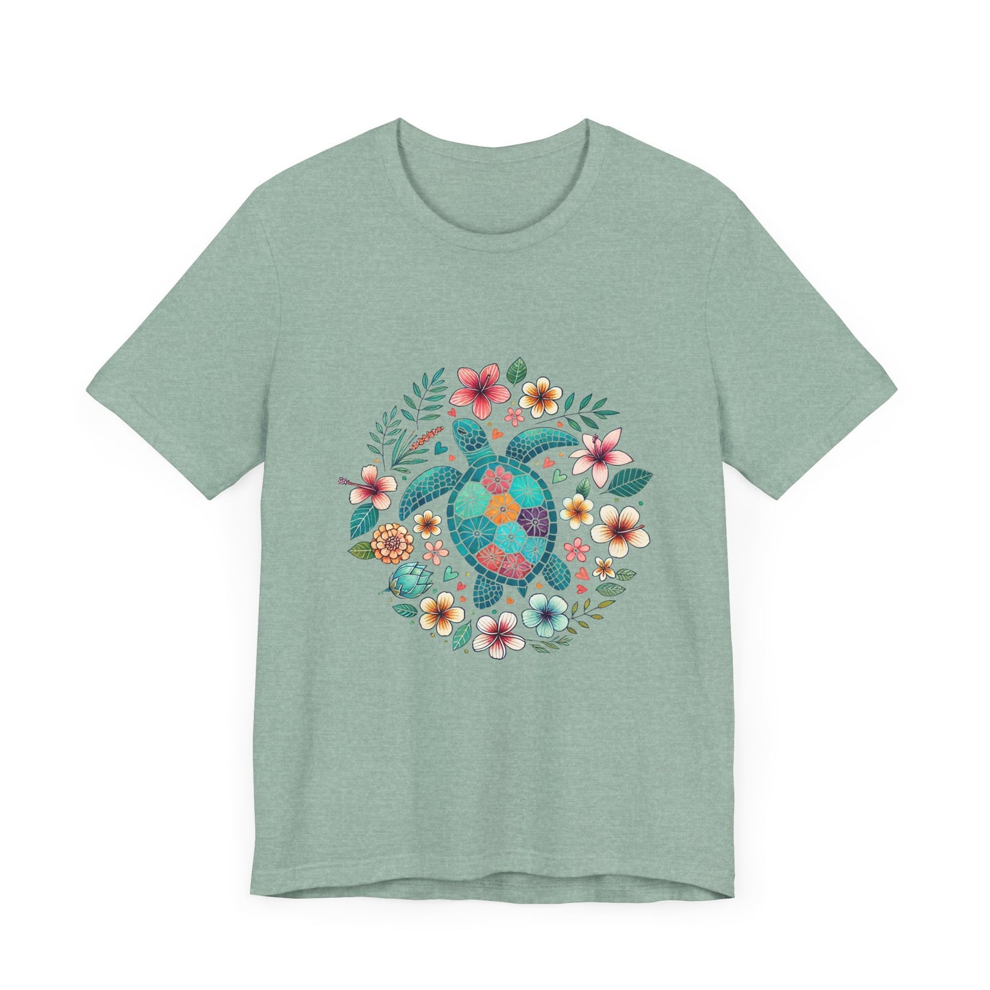 Turtle Ocean Sun T-Shirt, Floral Turtle Shirt, Boho Beach Tshirt - PopCultureByDesign36