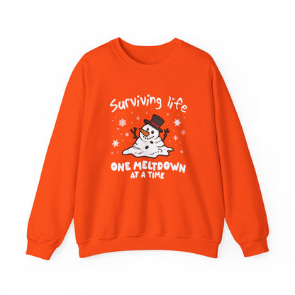 Snowman Christmas Sweatshirt, Survive One Meltdown at a Time, Holiday Winter Jumper, Funny Xmas Pullover, Cozy Festive Top, Unisex Winter