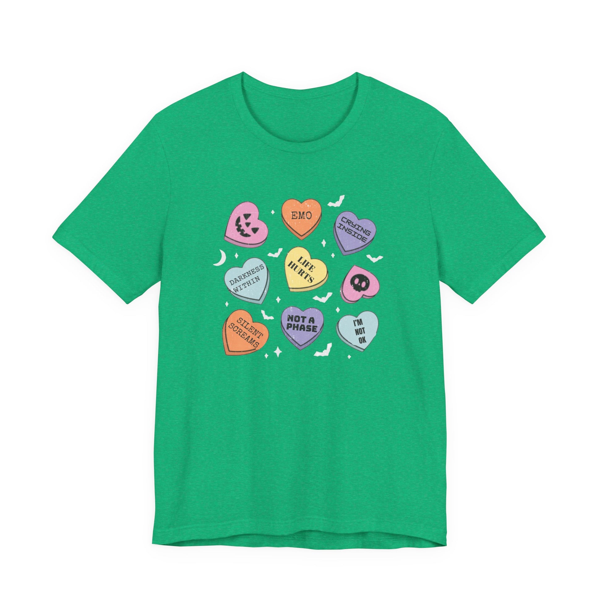 Emo Halloween Pumpkin Candy Hearts T-Shirt, Spooky Candies Shirt, Emo candy hearts - PopCultureByDesign36