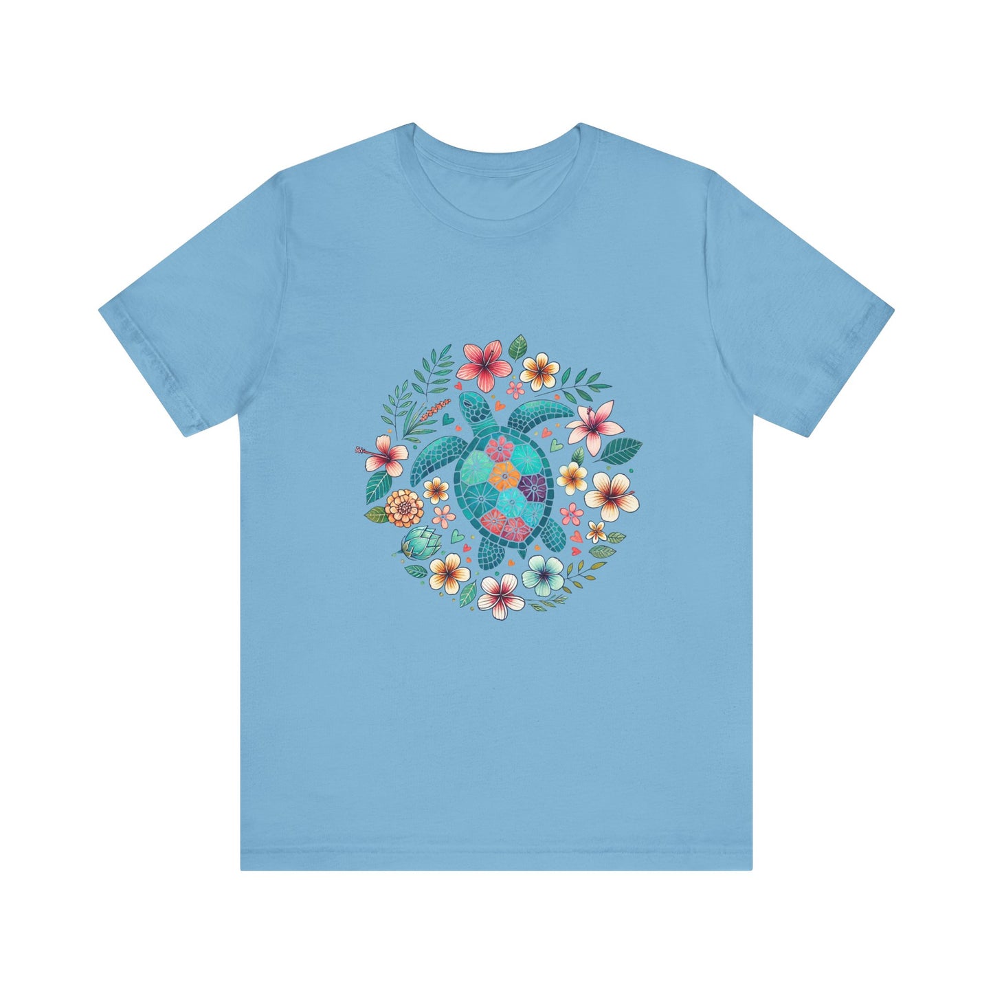 Turtle Ocean Sun T-Shirt, Floral Turtle Shirt, Boho Beach Tshirt - PopCultureByDesign36