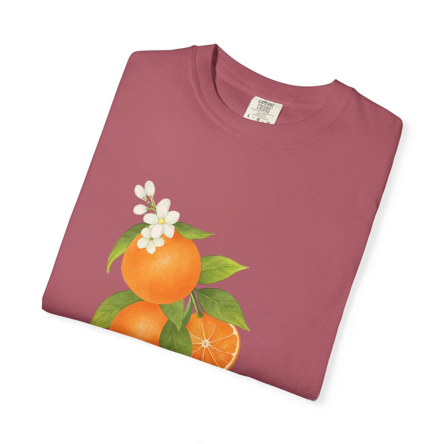 Vintage Orange Shirt, Art Graphic Fruit Shirt featuring vibrant orange fruit illustration on a pastel background.