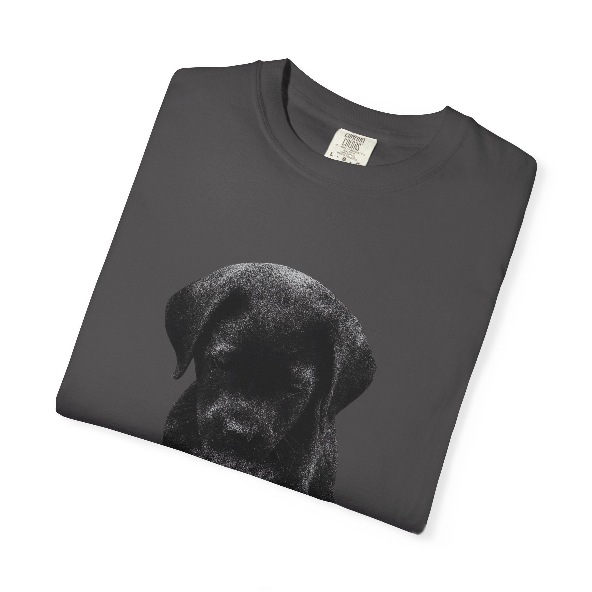 Sad Black Lab Puppy Meme T-Shirt — Cute Sad Black Labrador Graphic Tee by PopCultureByDesign36
