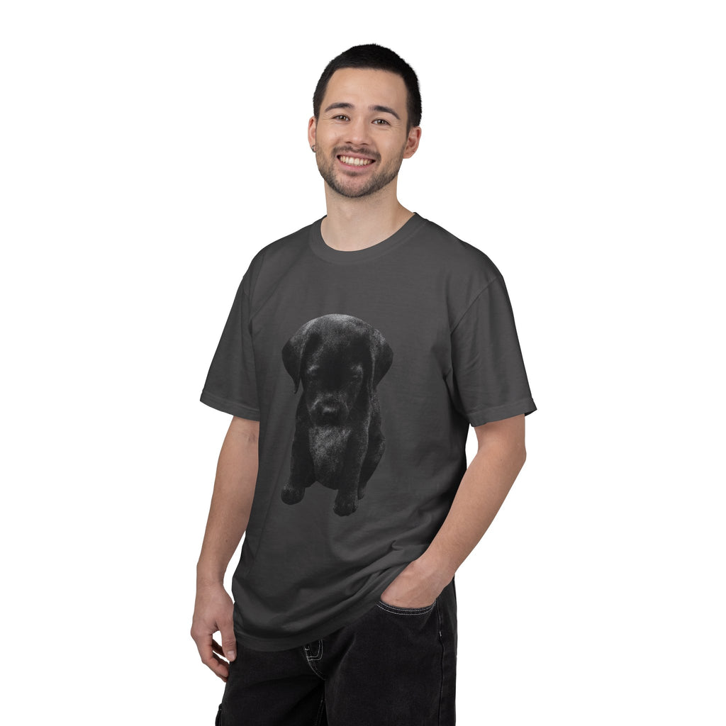 Sad Black Lab Puppy Meme T-Shirt — Cute Sad Black Labrador Graphic Tee by PopCultureByDesign36