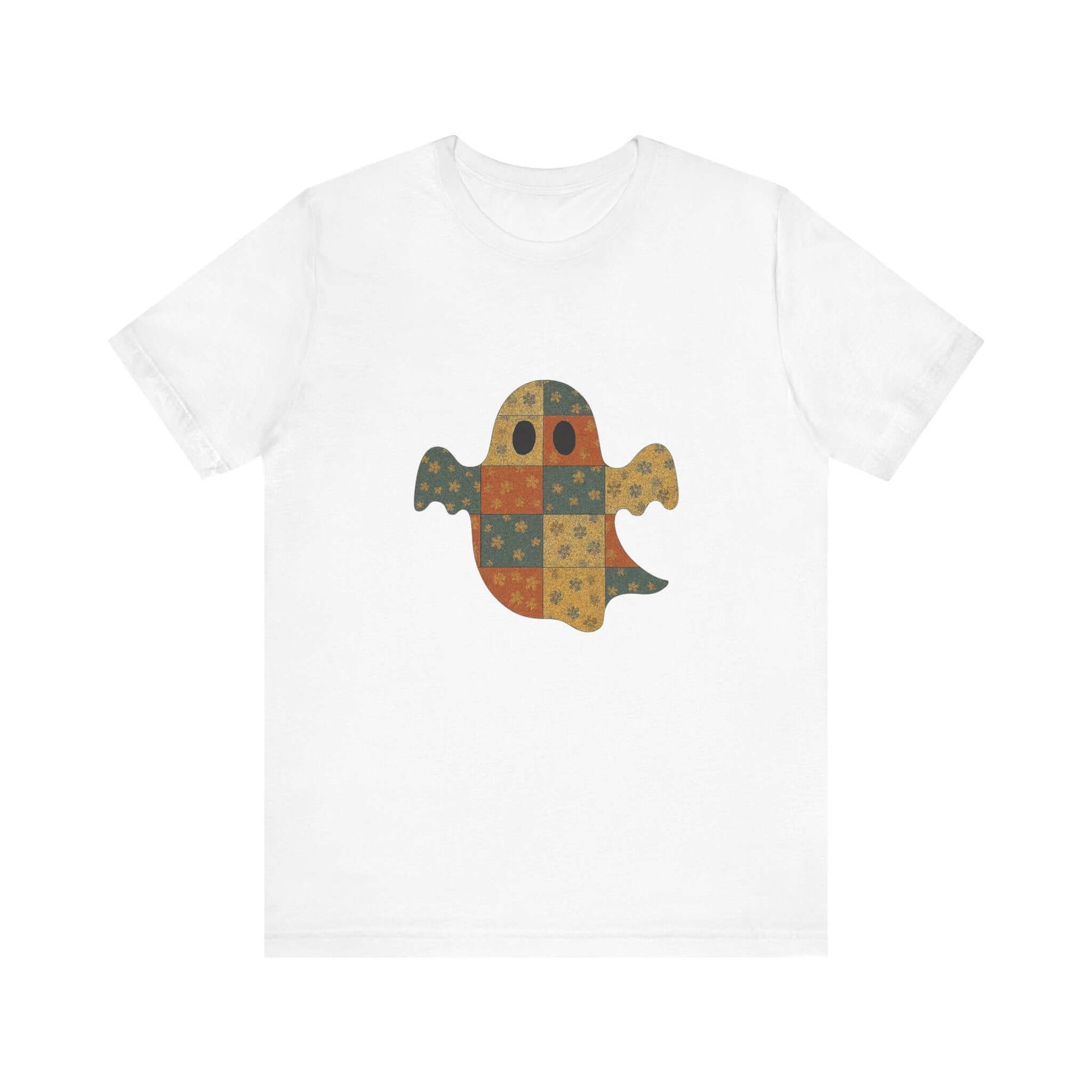 Patchwork Ghost Tee, Ghost Patchwork Halloween Shirt, Boho Ghost Shirt - PopCultureByDesign36