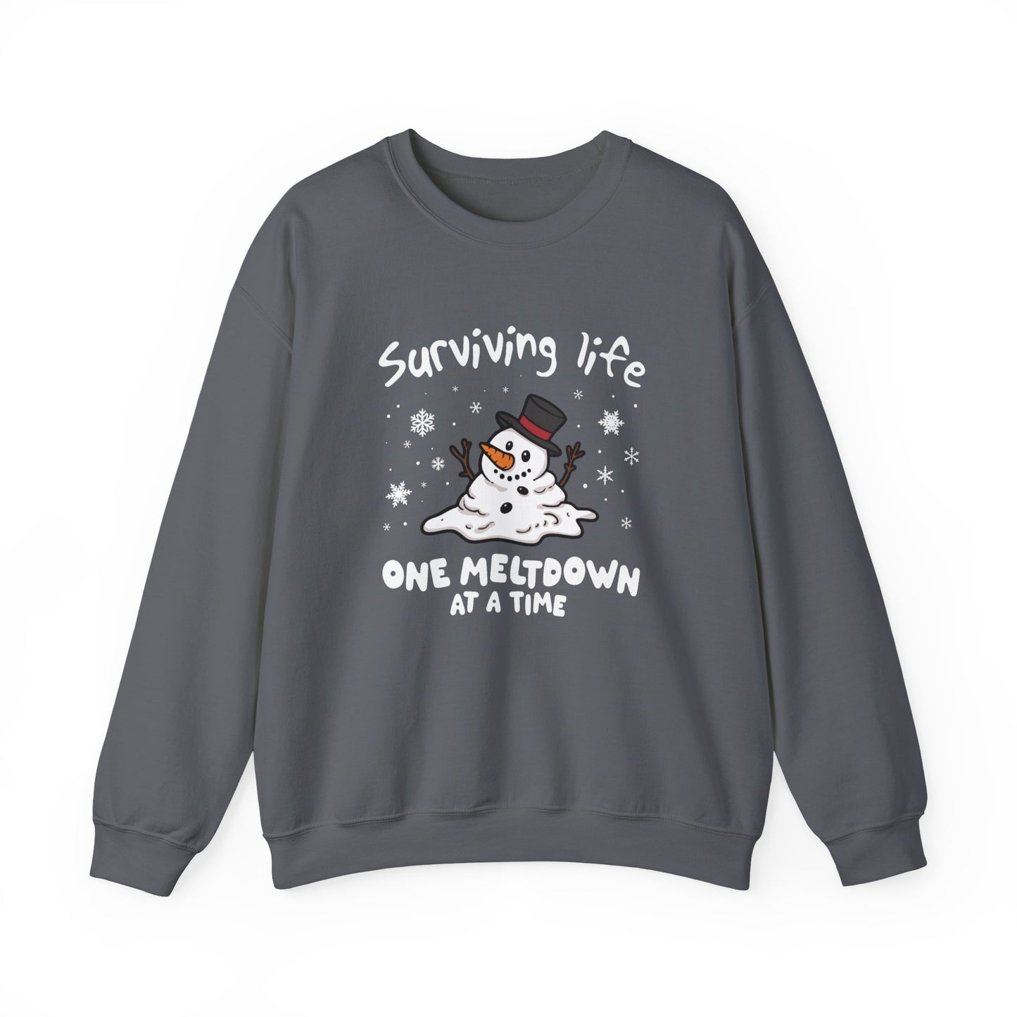 Snowman Christmas Sweatshirt, Survive One Meltdown at a Time, Holiday Winter Jumper, Funny Xmas Pullover, Cozy Festive Top, Unisex Winter