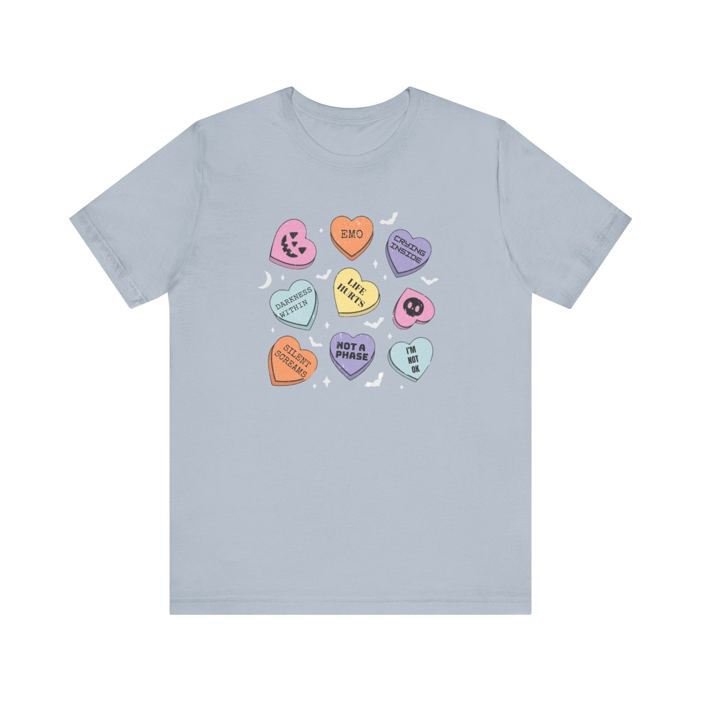 Emo Halloween Pumpkin Candy Hearts T-Shirt, Spooky Candies Shirt, Emo candy hearts - PopCultureByDesign36