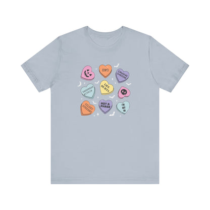 Emo Halloween Pumpkin Candy Hearts T-Shirt, Spooky Candies Shirt, Emo candy hearts - PopCultureByDesign36