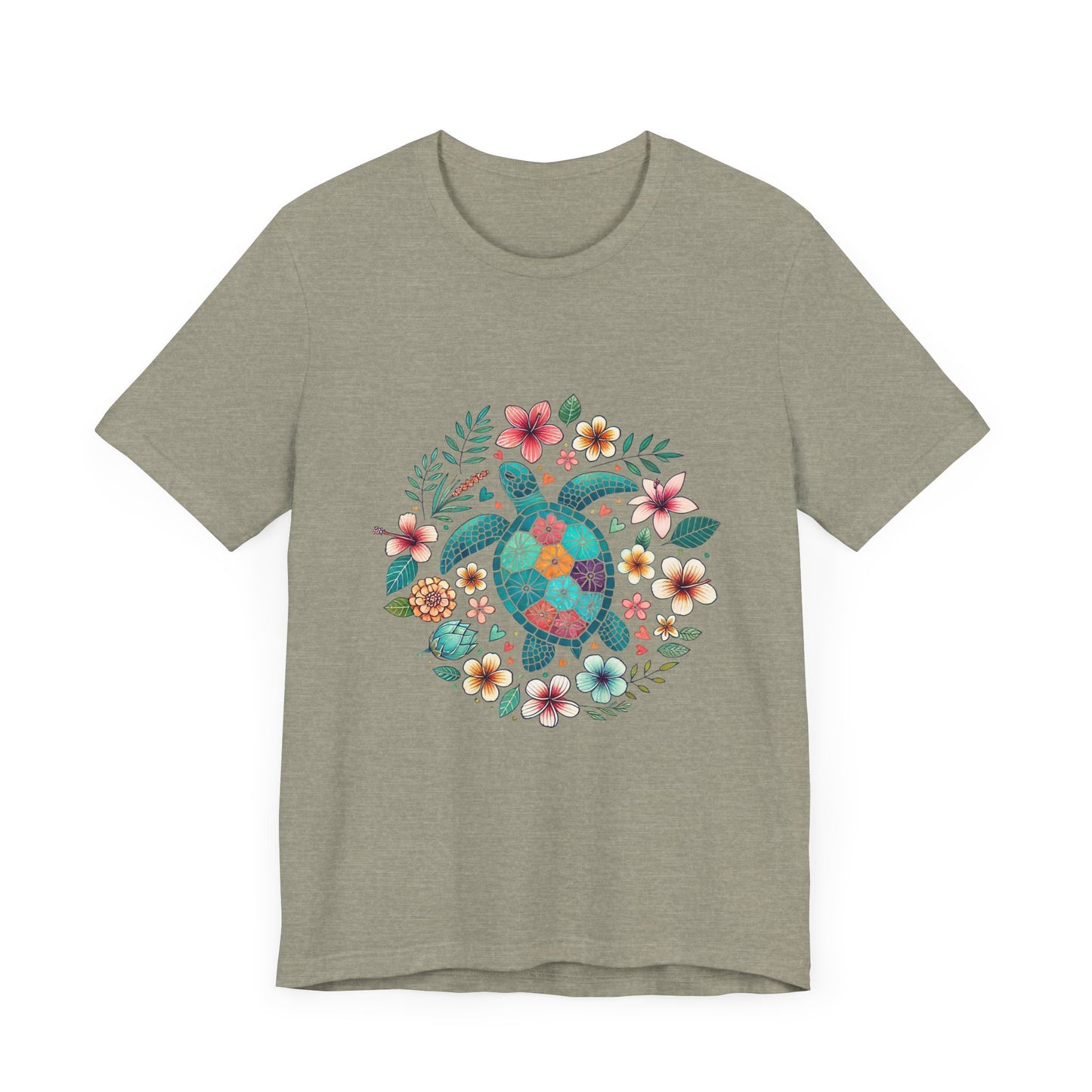 Turtle Ocean Sun T-Shirt, Floral Turtle Shirt, Boho Beach Tshirt - PopCultureByDesign36
