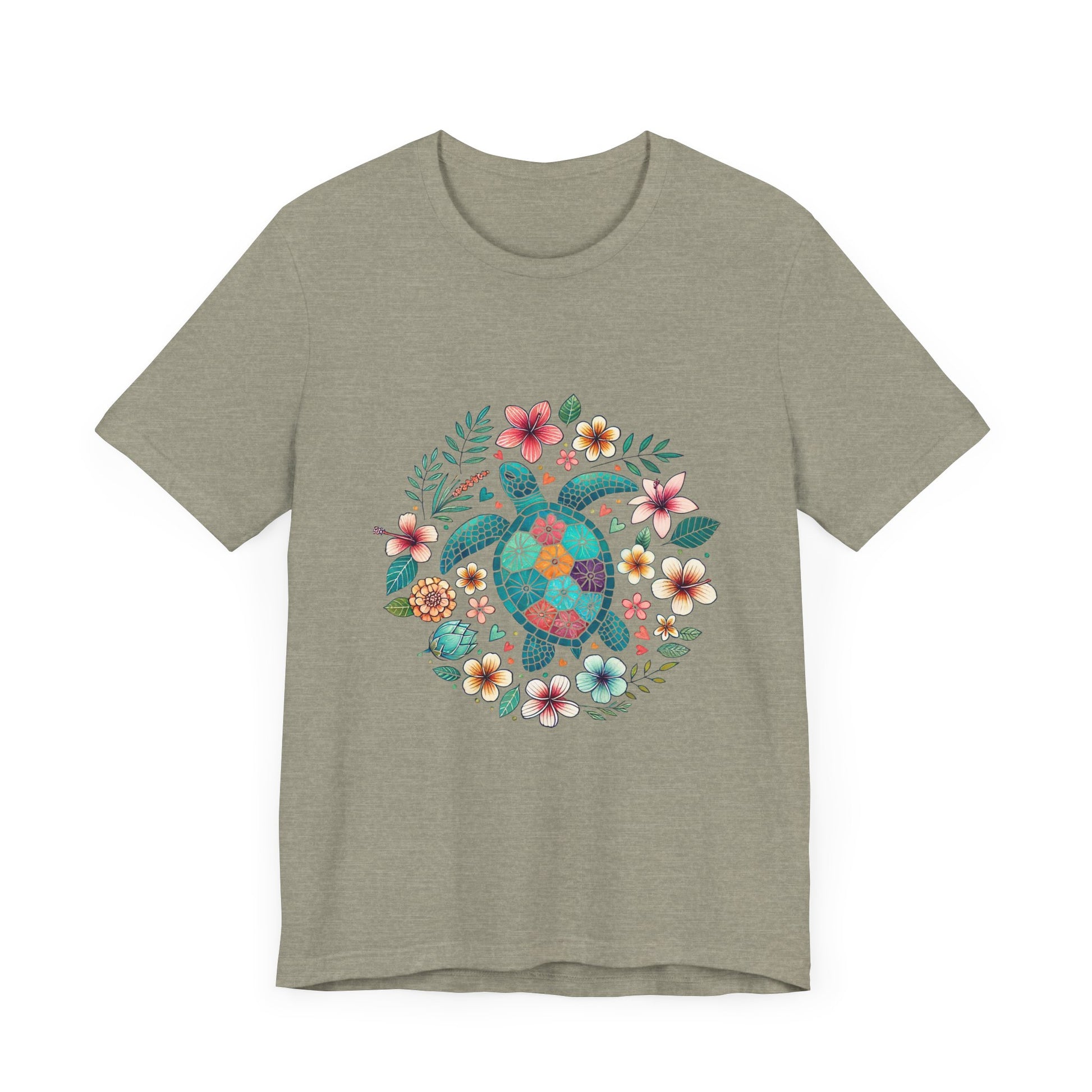 Turtle Ocean Sun T-Shirt, Floral Turtle Shirt, Boho Beach Tshirt - PopCultureByDesign36