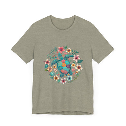 Turtle Ocean Sun T-Shirt, Floral Turtle Shirt, Boho Beach Tshirt - PopCultureByDesign36