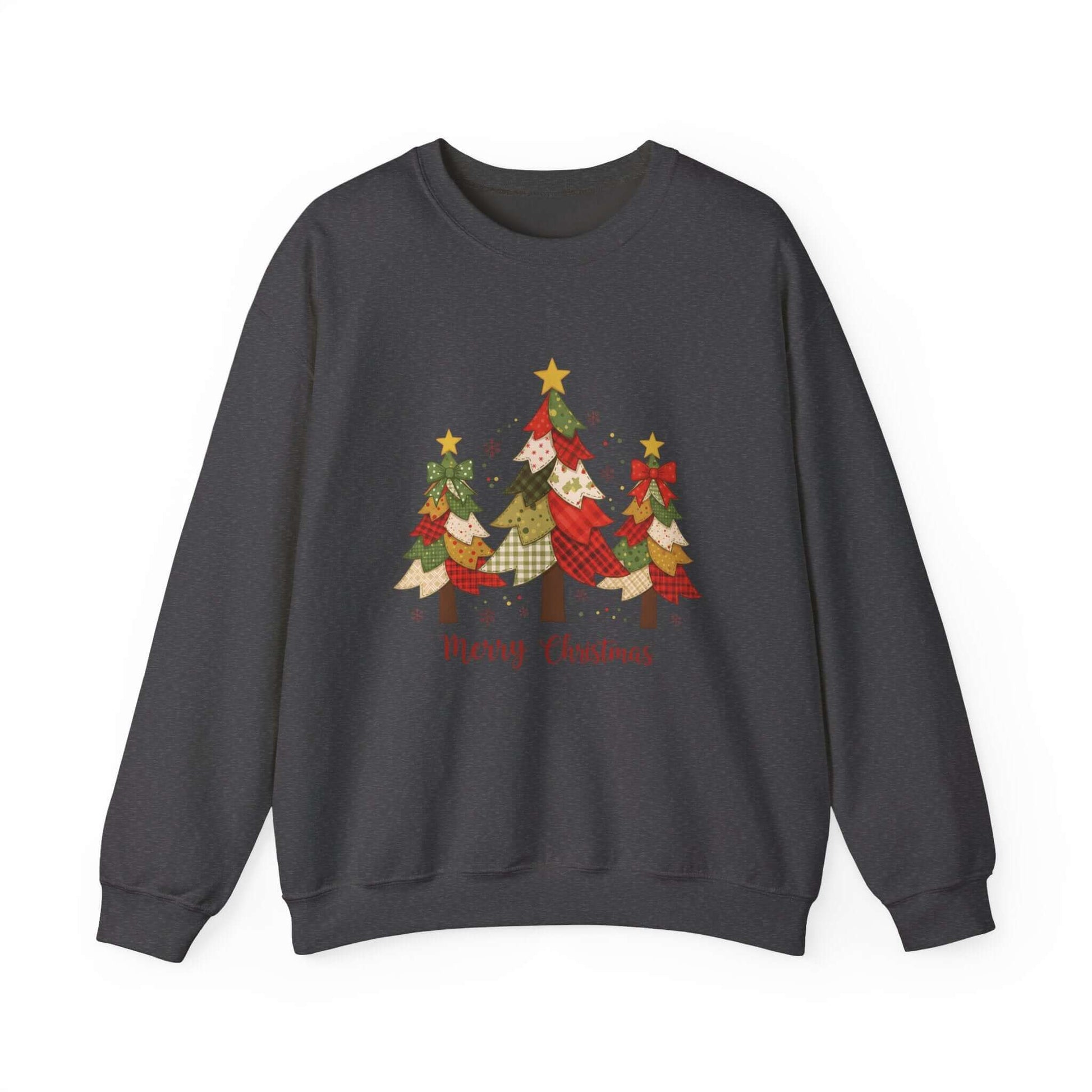 Christmas Tree Patchwork Quilt Style Sweatshirt, Merry Christmas Sweatshirt - PopCultureByDesign36