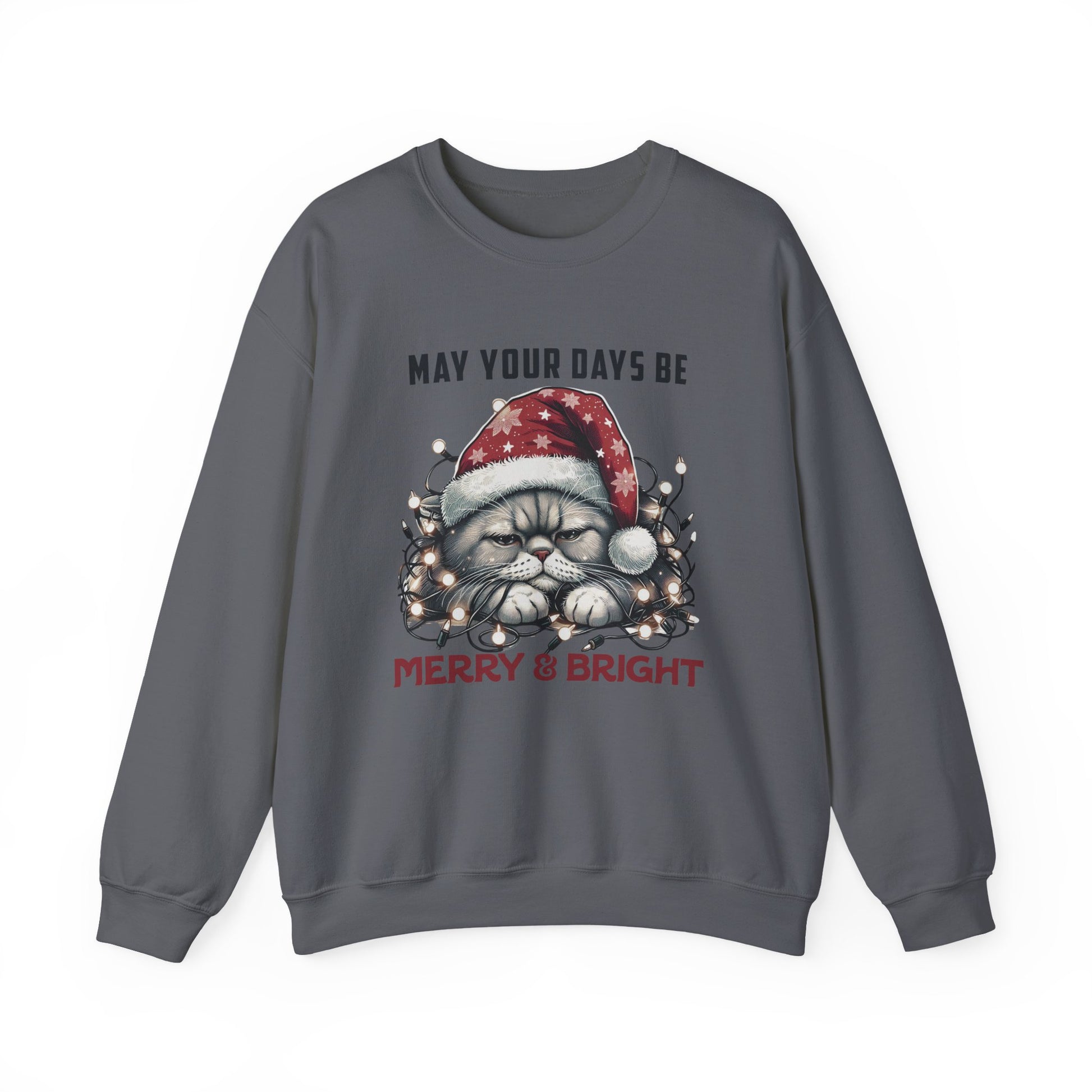 May Your Days Be Merry And Bright, Christmas Cat Sweatshirt, Holiday Cat - PopCultureByDesign36