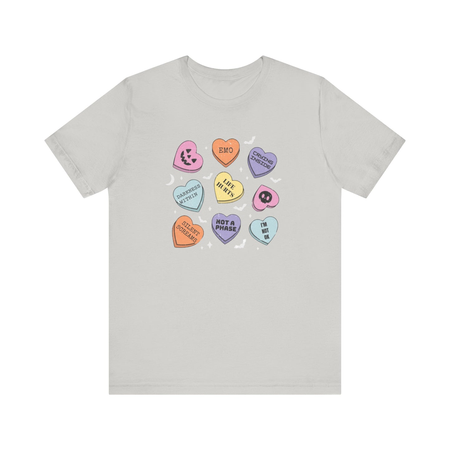 Emo Halloween Pumpkin Candy Hearts T-Shirt, Spooky Candies Shirt, Emo candy hearts - PopCultureByDesign36