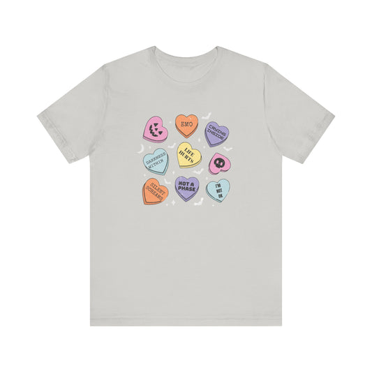 Emo Halloween Pumpkin Candy Hearts T-Shirt, Spooky Candies Shirt, Emo candy hearts - PopCultureByDesign36