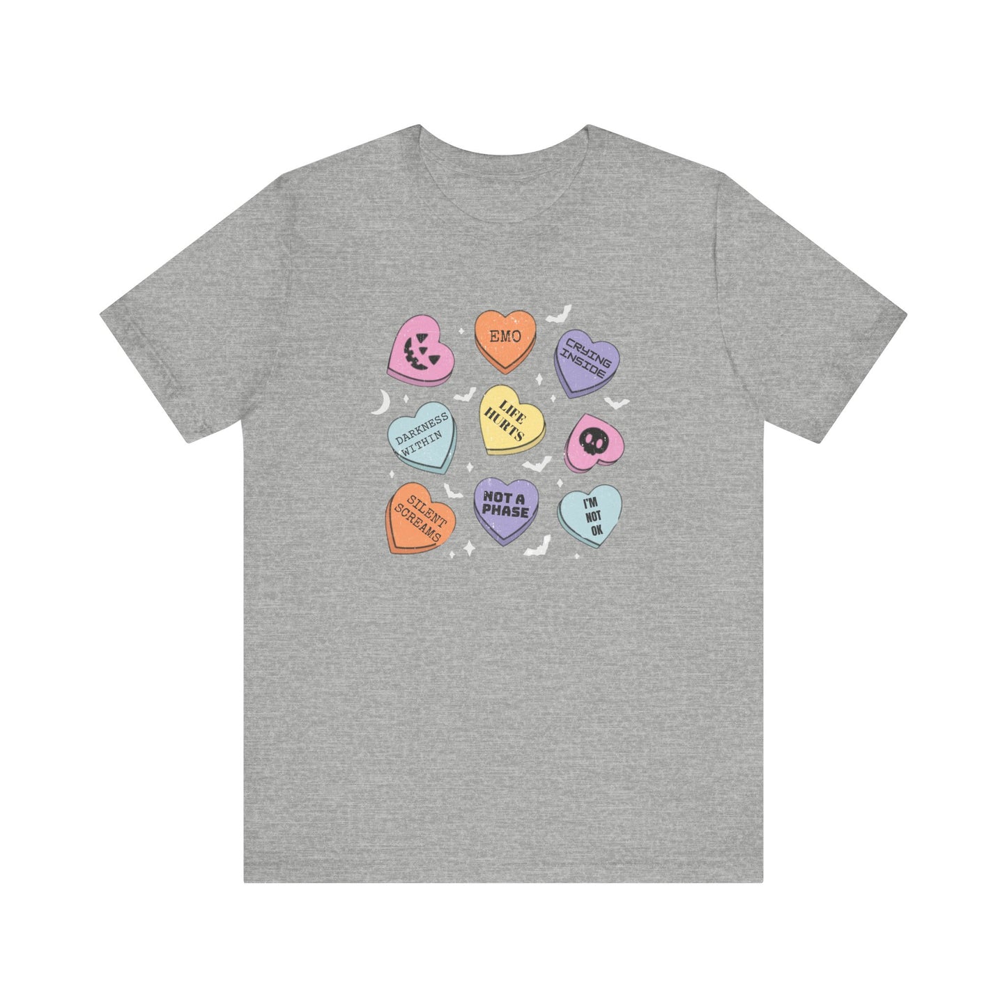 Emo Halloween Pumpkin Candy Hearts T-Shirt, Spooky Candies Shirt, Emo candy hearts - PopCultureByDesign36