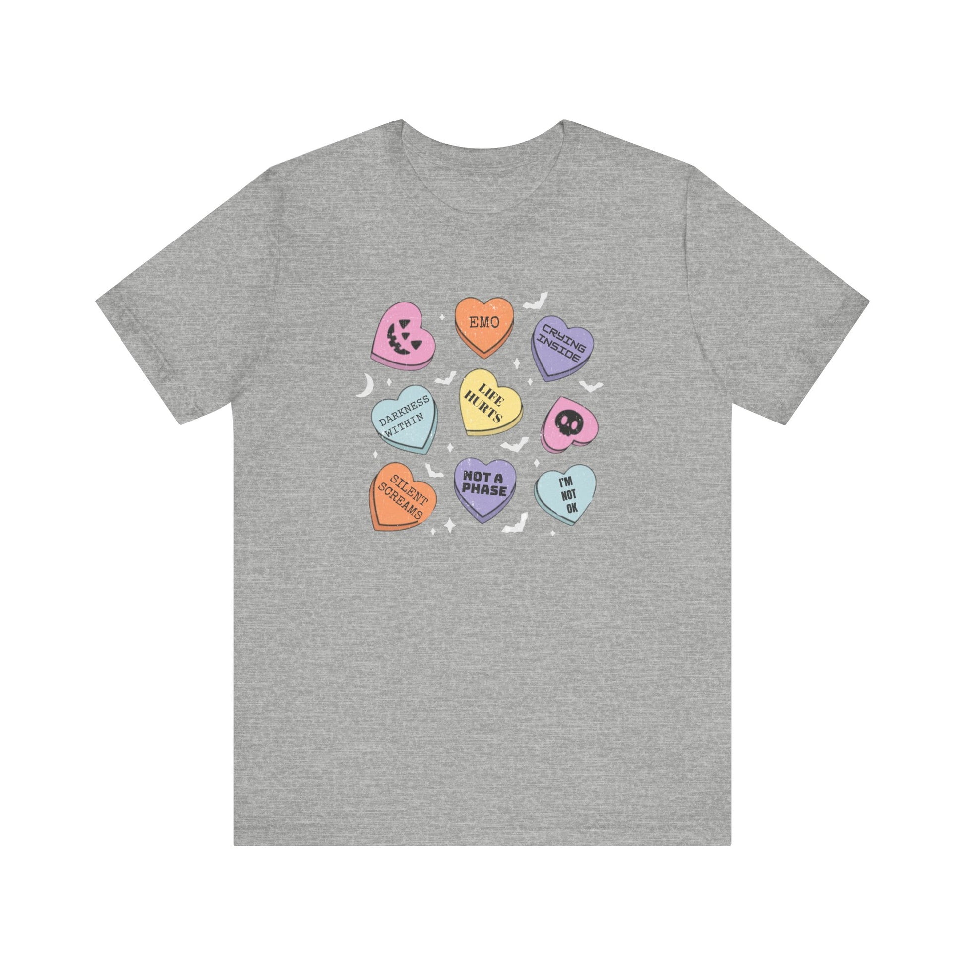 Emo Halloween Pumpkin Candy Hearts T-Shirt, Spooky Candies Shirt, Emo candy hearts - PopCultureByDesign36