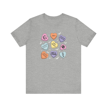 Emo Halloween Pumpkin Candy Hearts T-Shirt, Spooky Candies Shirt, Emo candy hearts - PopCultureByDesign36