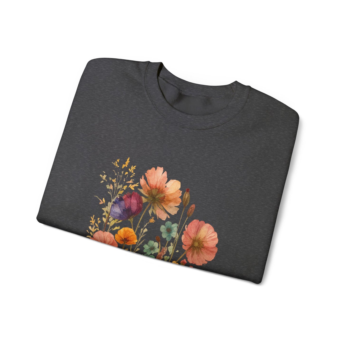 Vintage Boho Pressed Watercolor Wildflower Sweatshirt — Rustic Floral Cottagecore Pullover