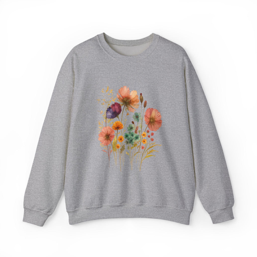 Vintage Boho Pressed Watercolor Wildflower Sweatshirt — Rustic Floral Cottagecore Pullover by PopCultureByDesign36