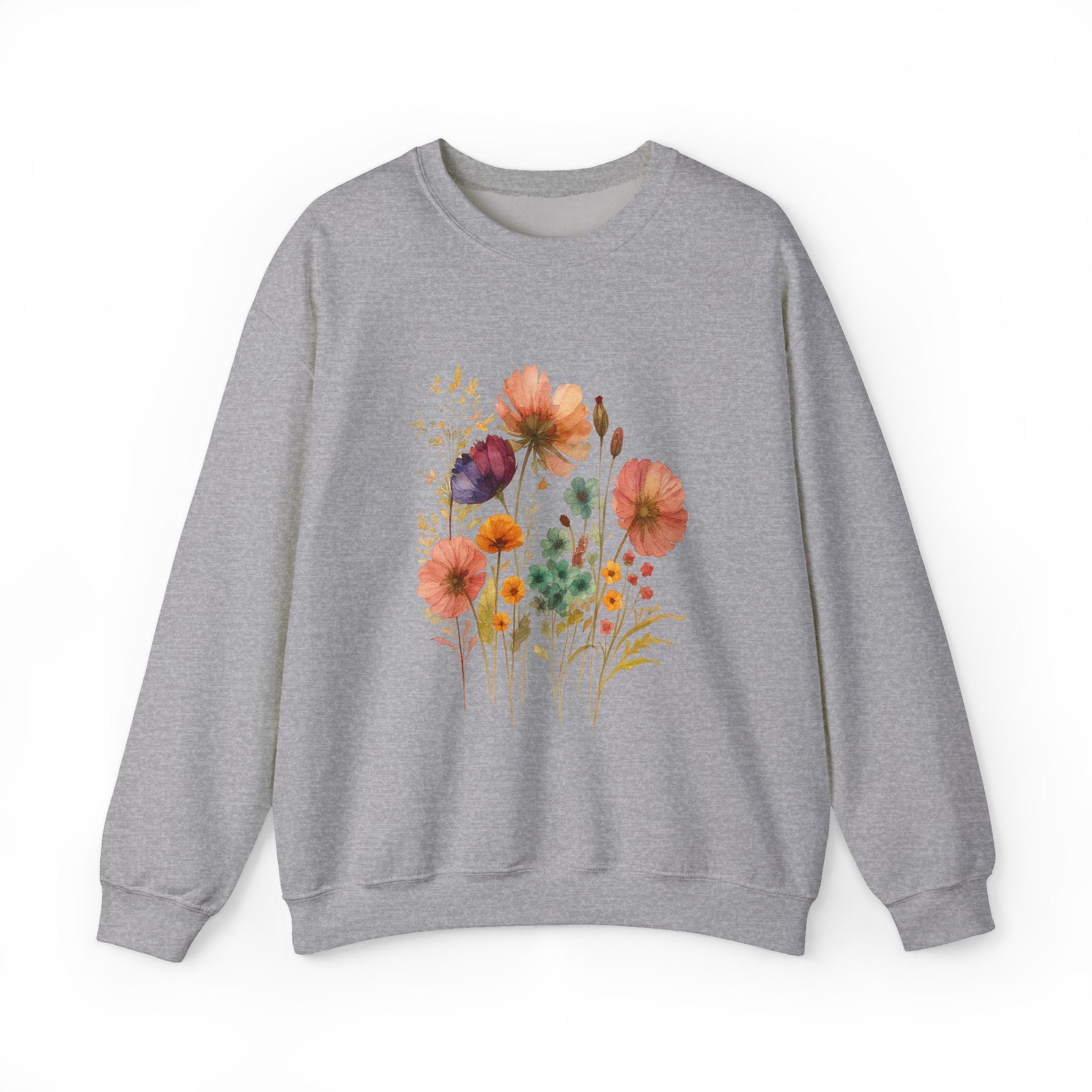 Vintage Boho Pressed Watercolor Wildflower Sweatshirt — Rustic Floral Cottagecore Pullover by PopCultureByDesign36