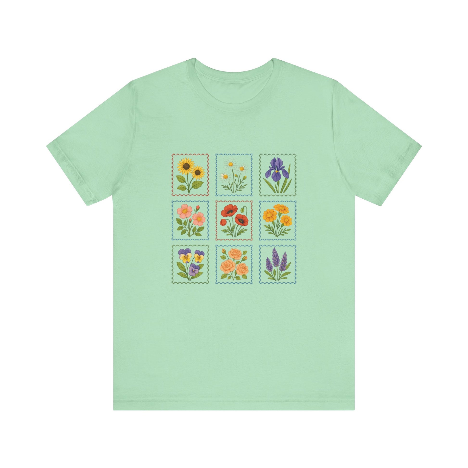 Summer Flower Stamp Tshirt, Vintage Postage Stamp Shirt, Aesthetic Summer Tee - PopCultureByDesign36