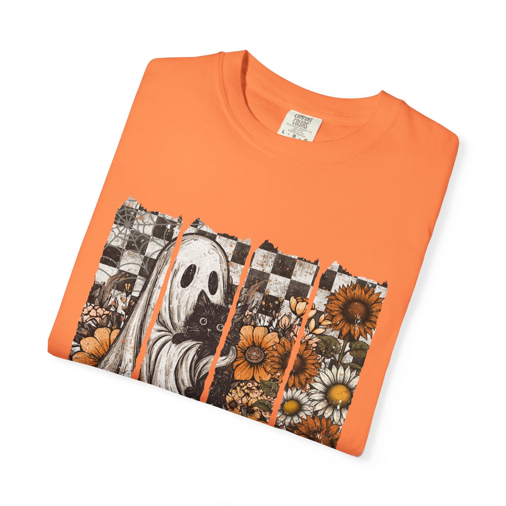 Comfort Colors Cute Strip Ghost Shirt, Halloween Costume, Vintage Vibe - PopCultureByDesign36