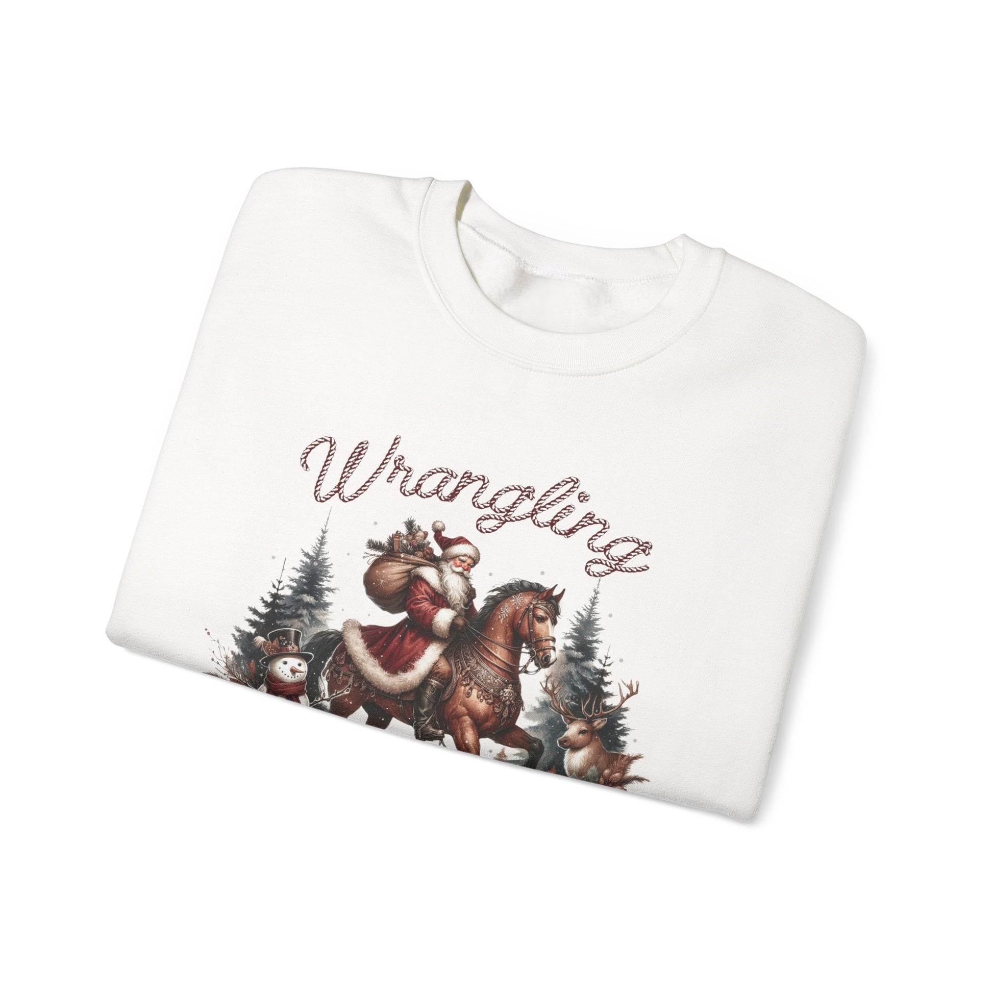 Wrangling Christmas, Cowboy Santa Sweatshirt, Howdy Country Christmas - PopCultureByDesign36