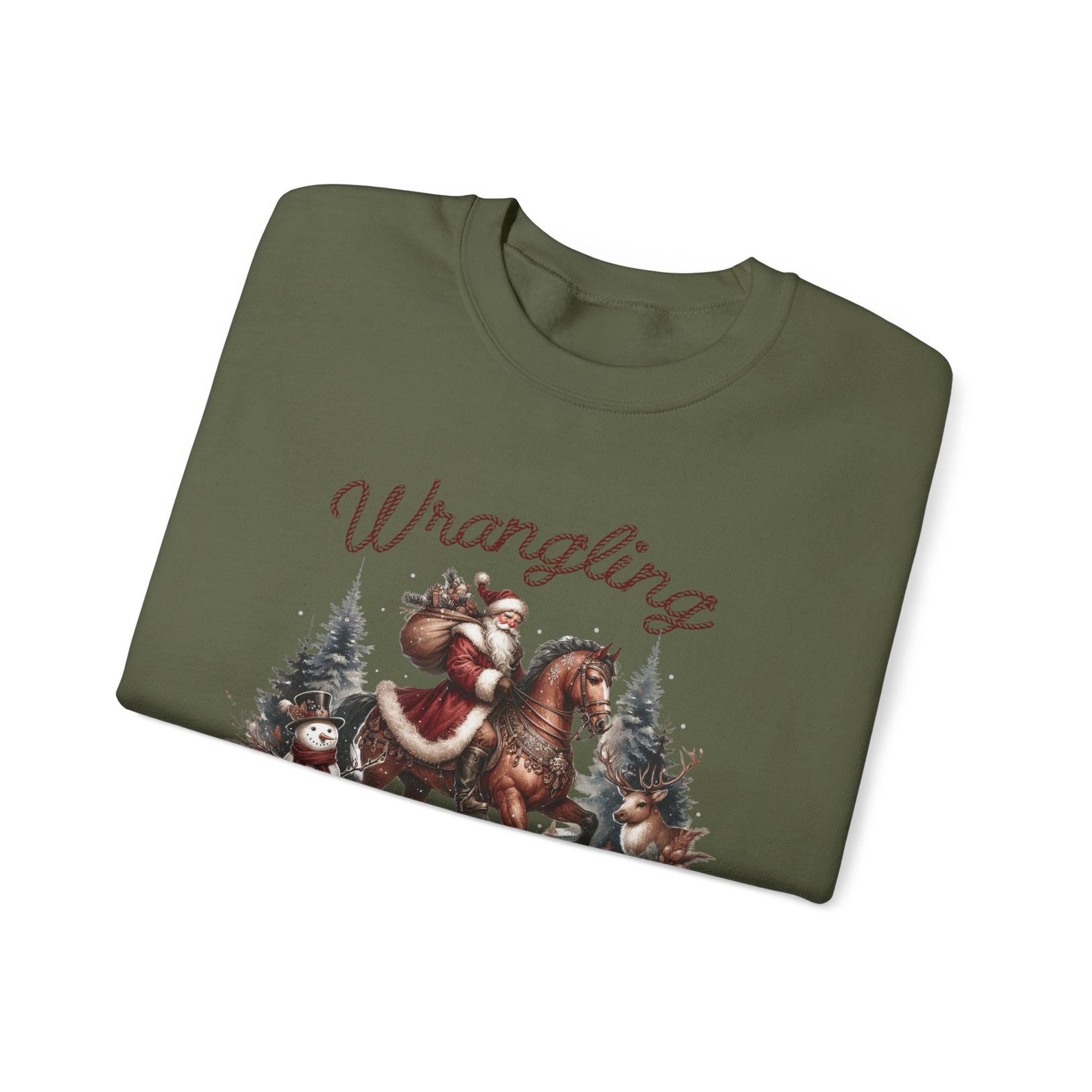 Wrangling Christmas, Cowboy Santa Sweatshirt, Howdy Country Christmas - PopCultureByDesign36