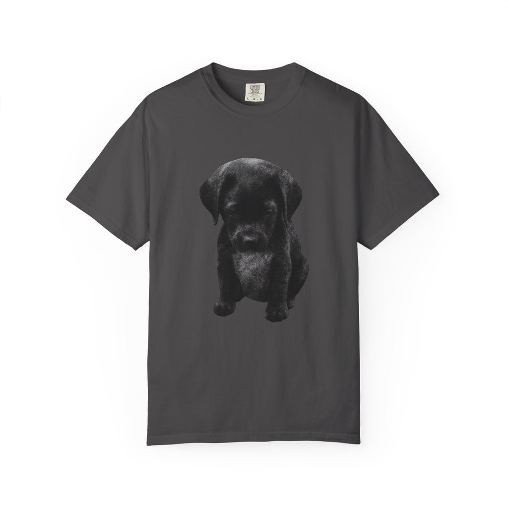 Sad Black Lab Puppy Meme T-Shirt — Cute Sad Black Labrador Graphic Tee by PopCultureByDesign36